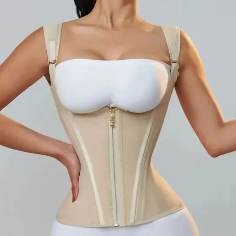JayHune Fajas Colombianas Waist Trainer Corset – Double Compression, Zipper & Hook, Slimming Body Shaper-DH03