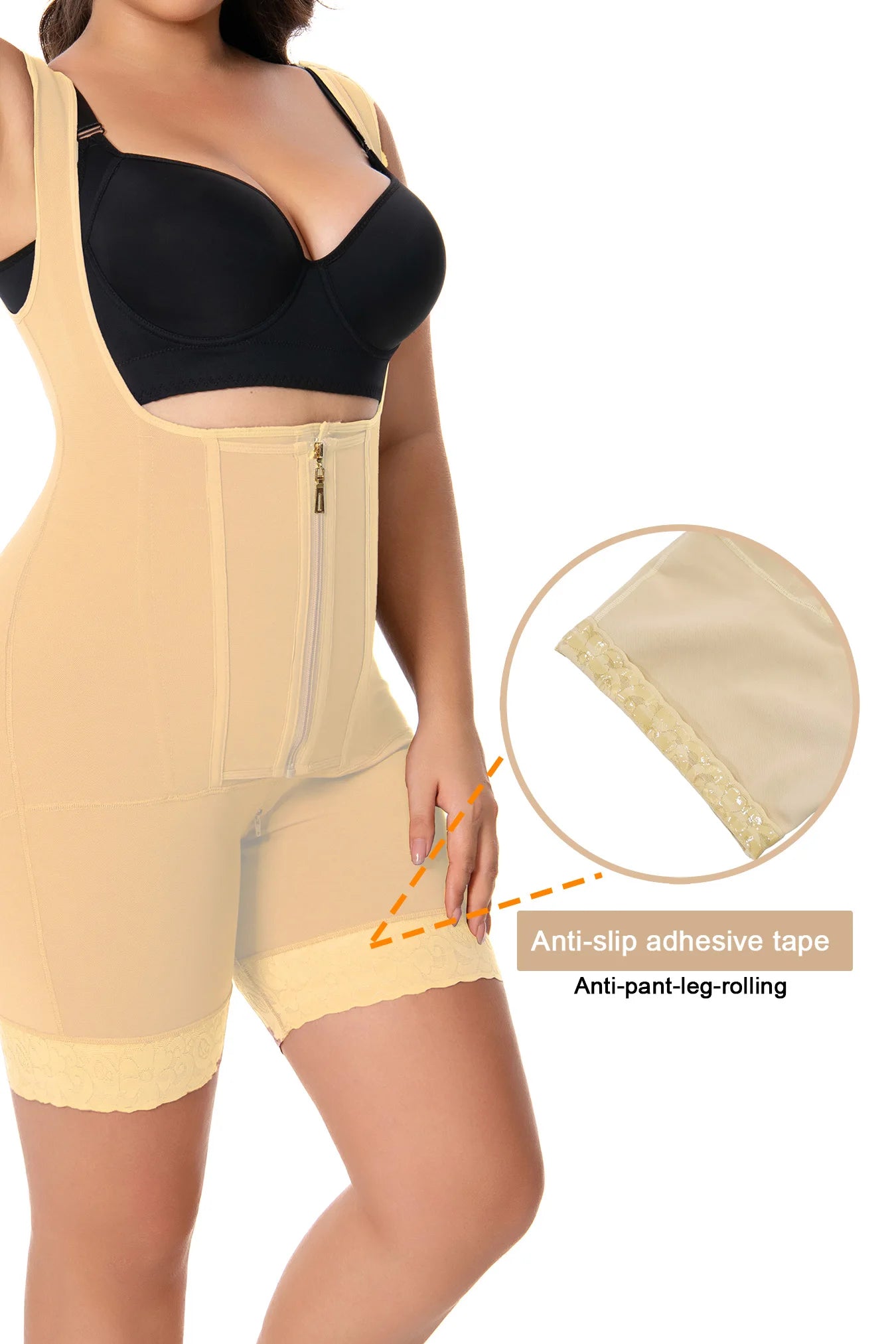 Lace Shapewear Bodysuit – Full Coverage with Zipper Design-DH04