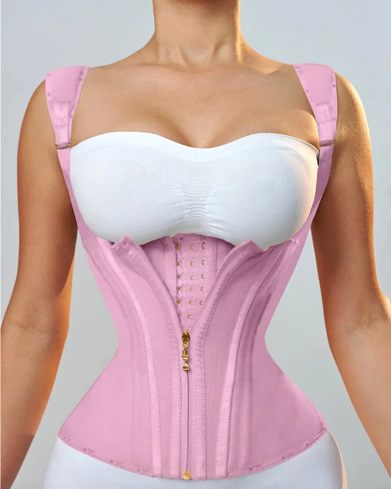 JayHune Fajas Colombianas Waist Trainer Corset – Double Compression, Zipper & Hook, Slimming Body Shaper-DH03