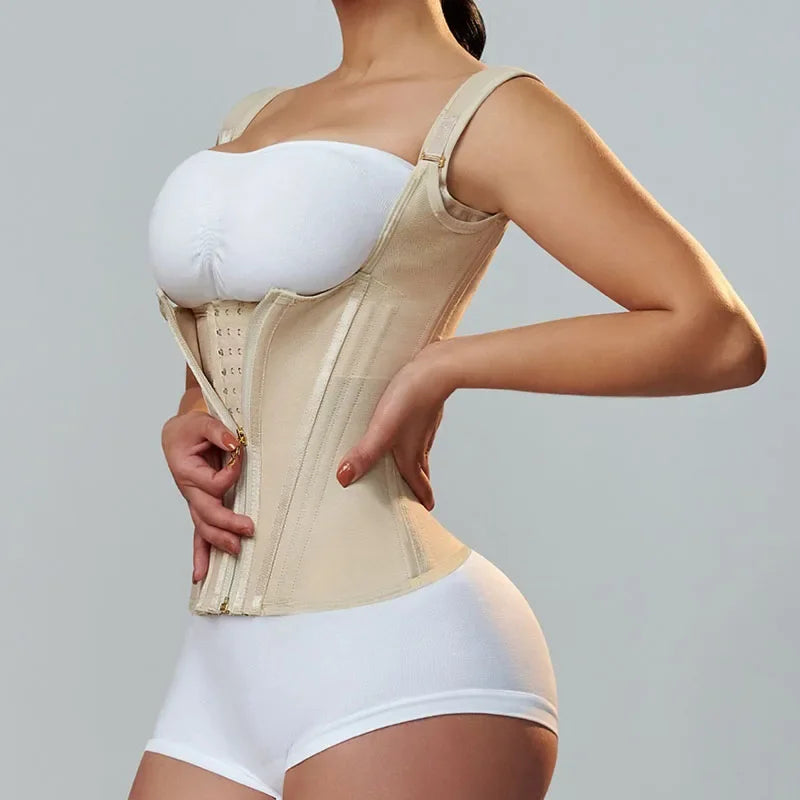 JayHune Fajas Colombianas Waist Trainer Corset – Double Compression, Zipper & Hook, Slimming Body Shaper-DH03