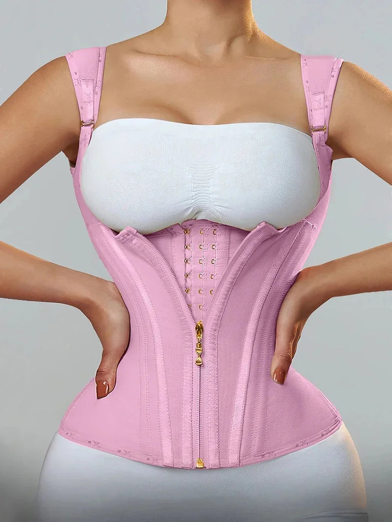 JayHune Fajas Colombianas Waist Trainer Corset – Double Compression, Zipper & Hook, Slimming Body Shaper-DH03