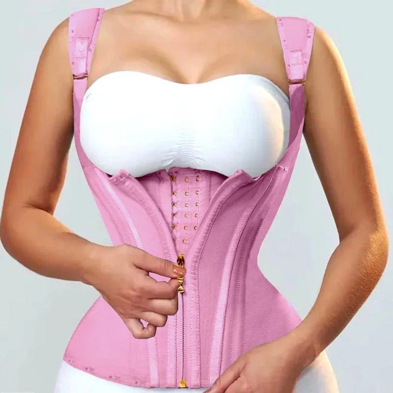 JayHune Fajas Colombianas Waist Trainer Corset – Double Compression, Zipper & Hook, Slimming Body Shaper-DH03