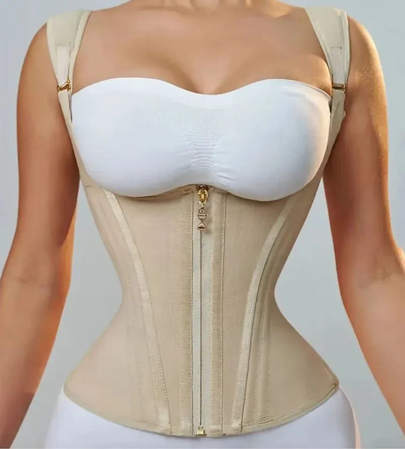 JayHune Fajas Colombianas Waist Trainer Corset – Double Compression, Zipper & Hook, Slimming Body Shaper-DH03