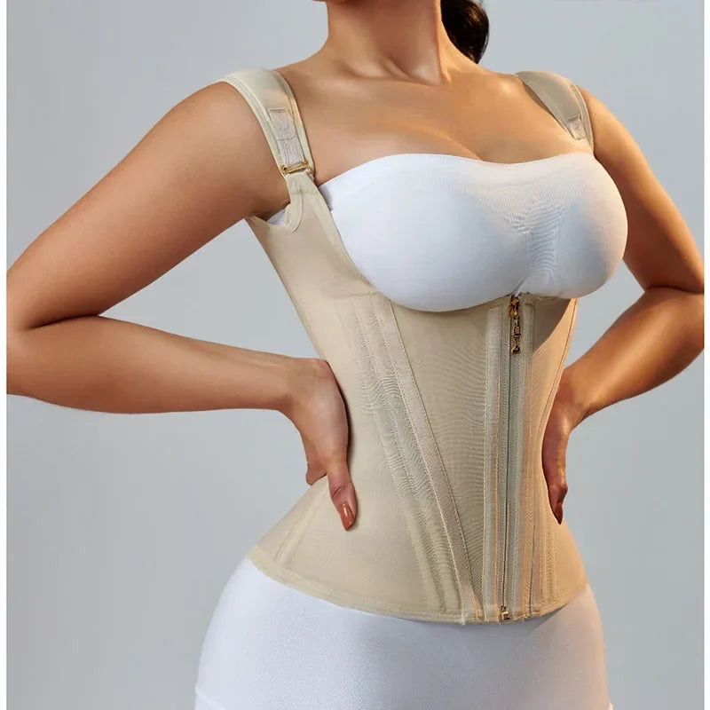 JayHune Fajas Colombianas Waist Trainer Corset – Double Compression, Zipper & Hook, Slimming Body Shaper-DH03