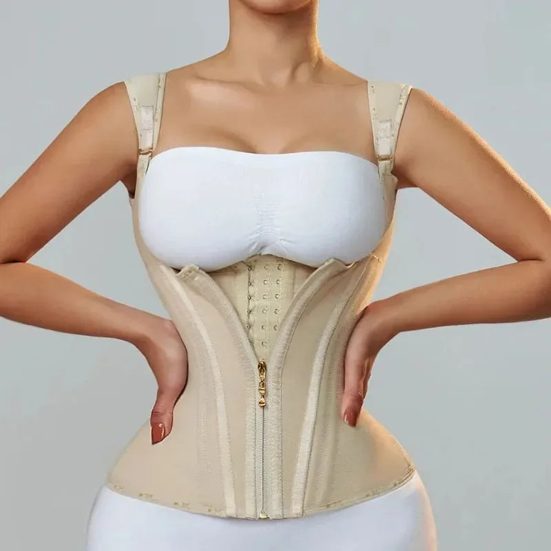 JayHune Fajas Colombianas Waist Trainer Corset – Double Compression, Zipper & Hook, Slimming Body Shaper-DH03